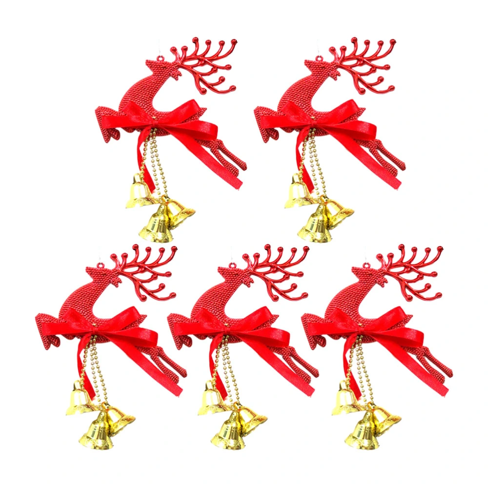 5pcs Red Christmas Tree Hanging Decor Creative Christmas Bell Elk Shape Hanging Pendant Reindeer Christmas Miniatures Home Ornaments Gifts Layout Decorative Props without Rope