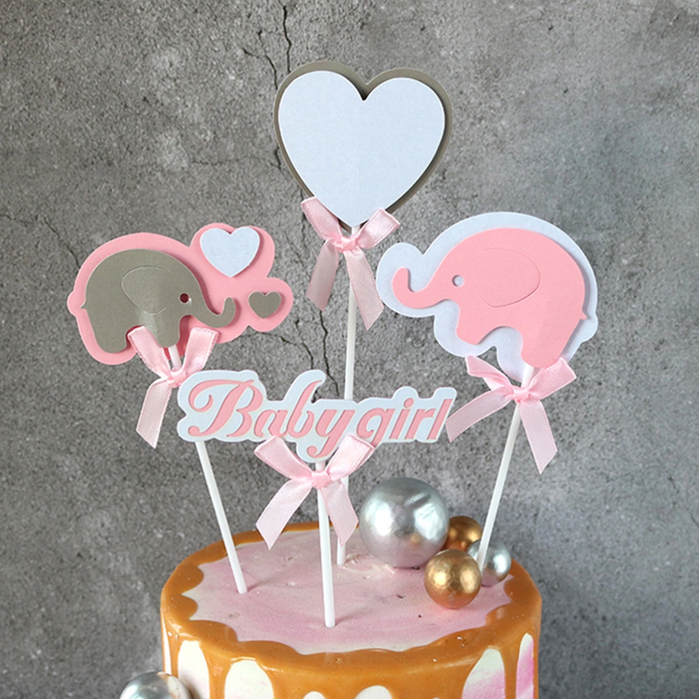 40pcs Pink Baby Elephant Cake Toppers Love Heart Paper Cake Picks Cake Decoration Shape Cupcake Picks Baby Birthday Party Dessert Favor(4pcs in 1 Set)