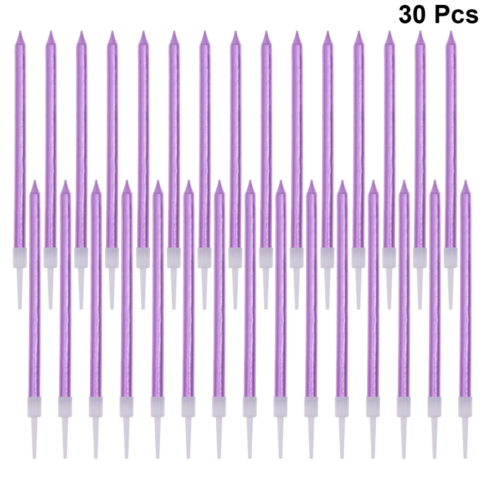 30pcs Atmosphere Decorative Candles Pearlescent Golden Plating Creative Romantic Slender Cake Candles Glitter Paint Long Pencil Shaped Electroplate Candle (Purple)