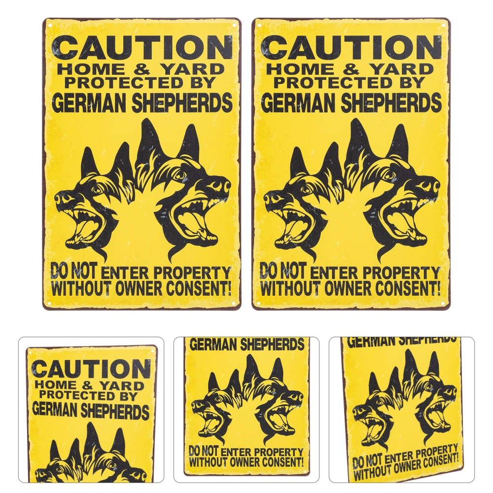 2 Pcs Iron Dog Warning Signs Garden Warning Sign Vintage Hanging Sheet Picture