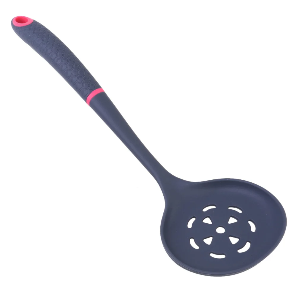 Silicone Skimmer Heat Resistant Slotted Spoon Food Serving Ladle Frying Strainer Kitchen Utensil for Home Restaurant (Grey Red)