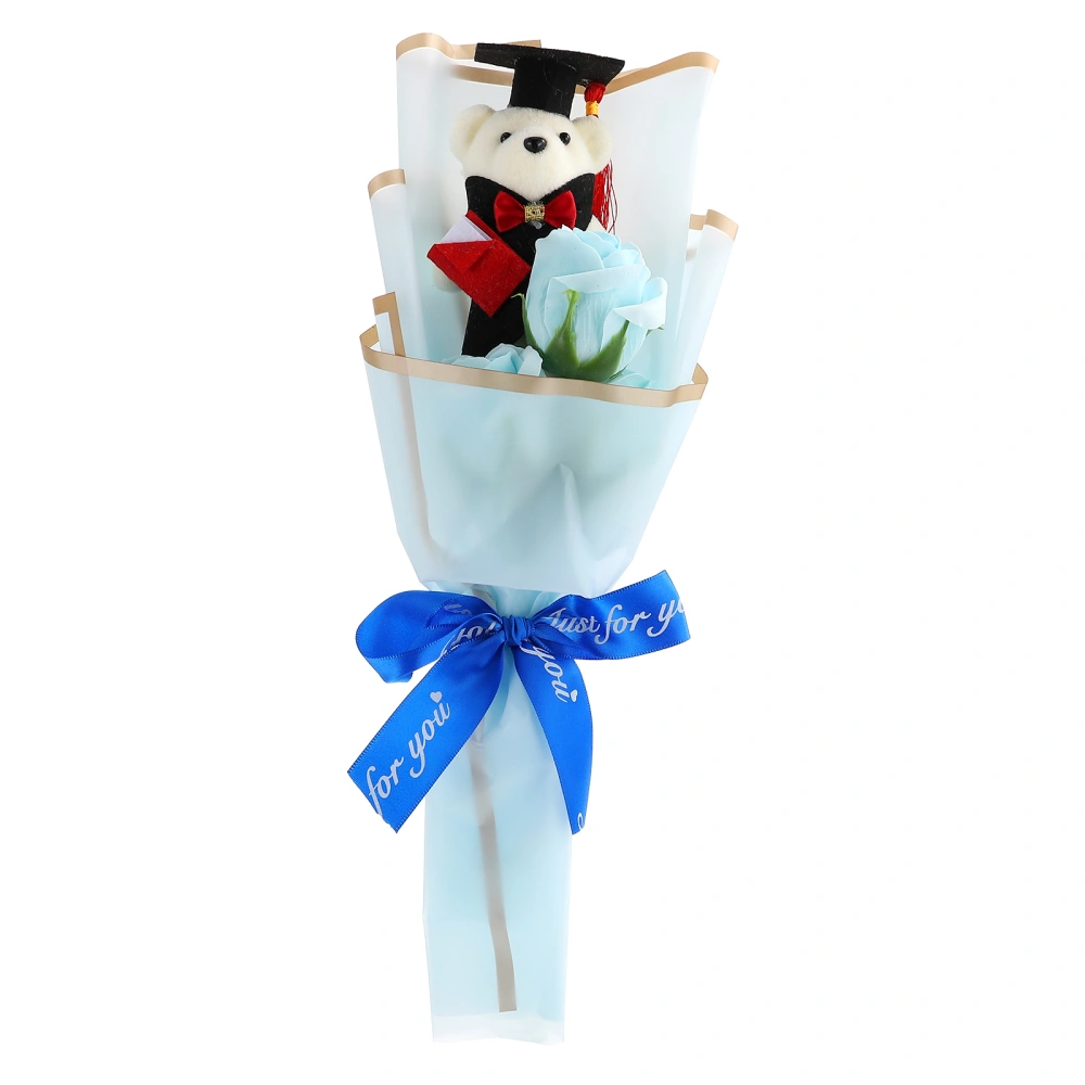 Novel Bear Doll Bouquet Lovely Graduation Gift Artificial Soap Rose Bouquet