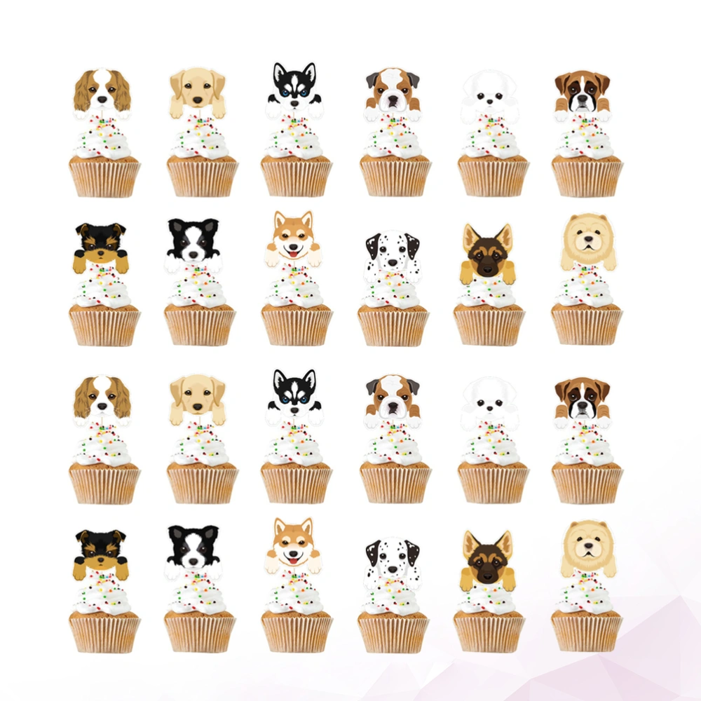 24pcs Pet Dog Party Cake Toppers Cake Decoration Picks Cupcake Adornment Party Favors Supplies for Home