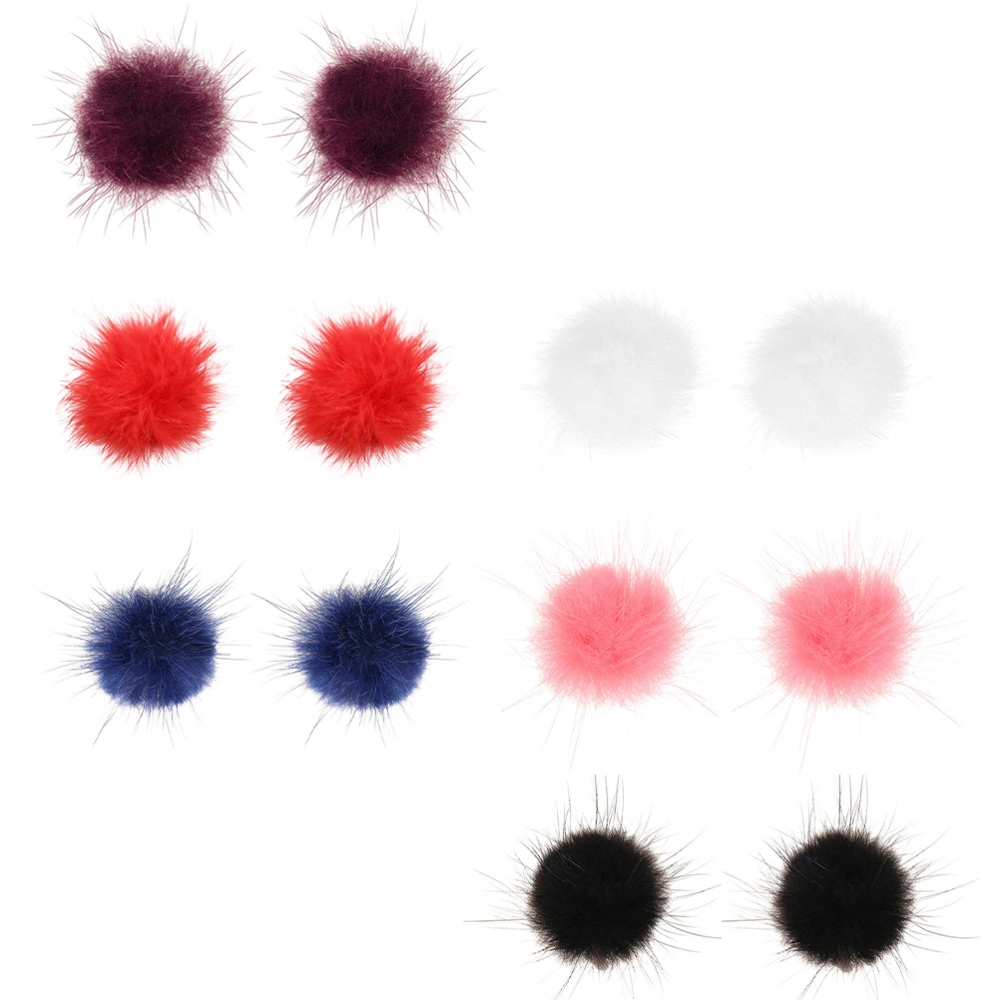 6 Pairs Fashion Plush Ball Pendant Drop Earrings Ear Studs for Women and Girls