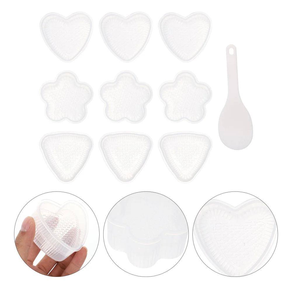 1 Set Home DIY Rice Ball Moulds Creative DIY Sushi Makers Kitchen Utensils with Spoon (White)