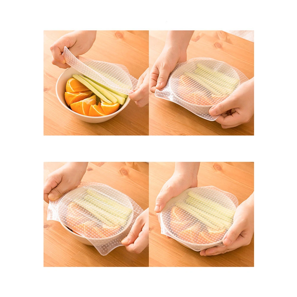 Multifunctional Silicone Bowl Cover Lid Refrigerator Preservative Film Reusable Stretchable Food Container Seal Cover Kitchen Mat Tool 15x15cm (Transparency)