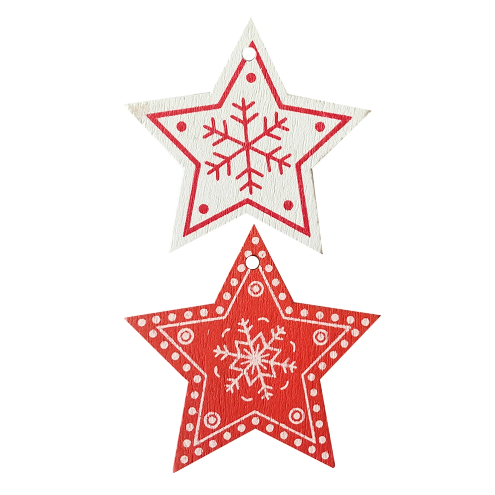 100pcs Creative Wooden Pendant Christmas Tree Hanging Decor Diy Home Pendant for Christmas Festival (Five-Pointed Star Pattern Random)