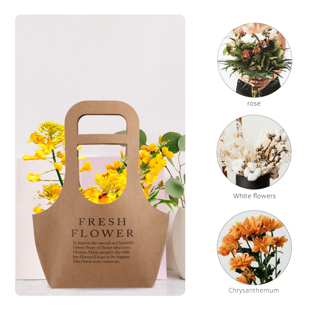 3Pcs Portable Flower Bouquet Packing Bags Paper Flower Gift Handbags (Kraft)