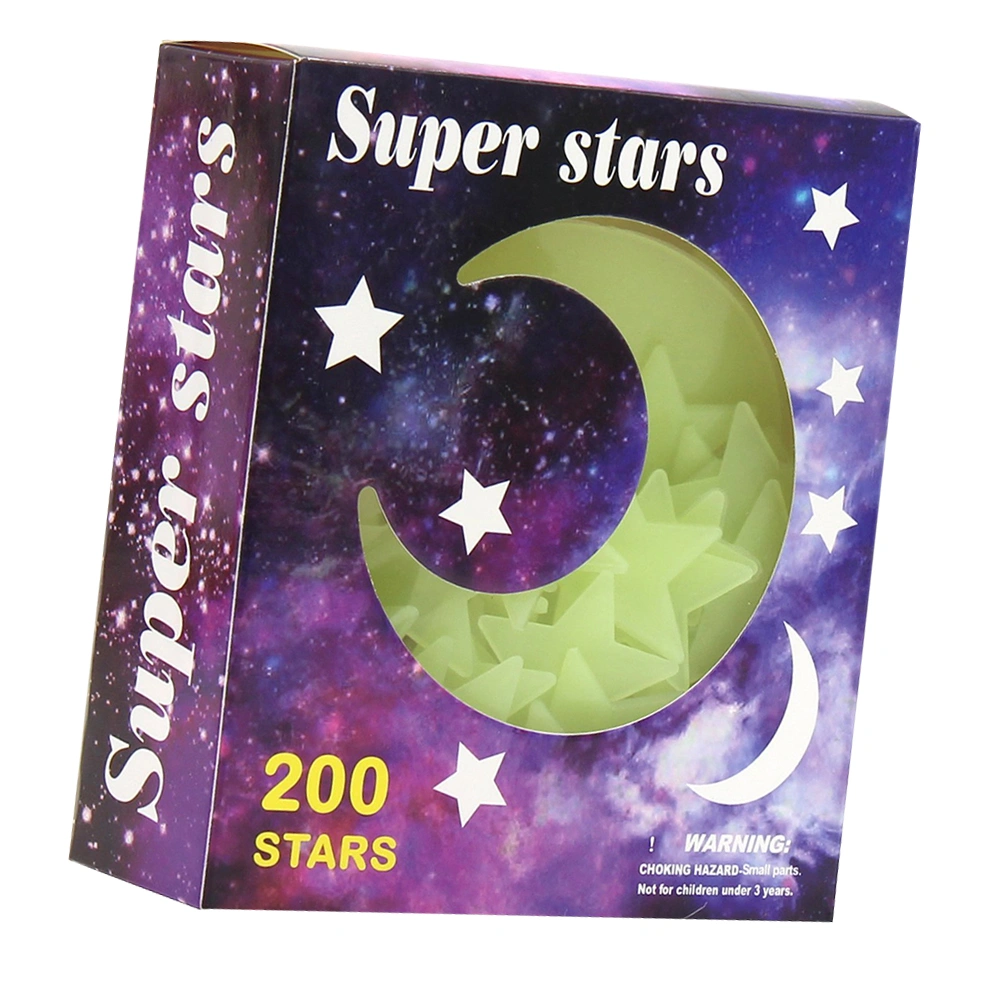 1 Set of 201Pcs 3D Luminous Star Moon Stickers Small Fluorescent Star Moon Wall Decal for Home Office Decor Green Yellow (100Pcs 2cm Star 100Pcs 3cm Star 1Pc 8cm Moon)