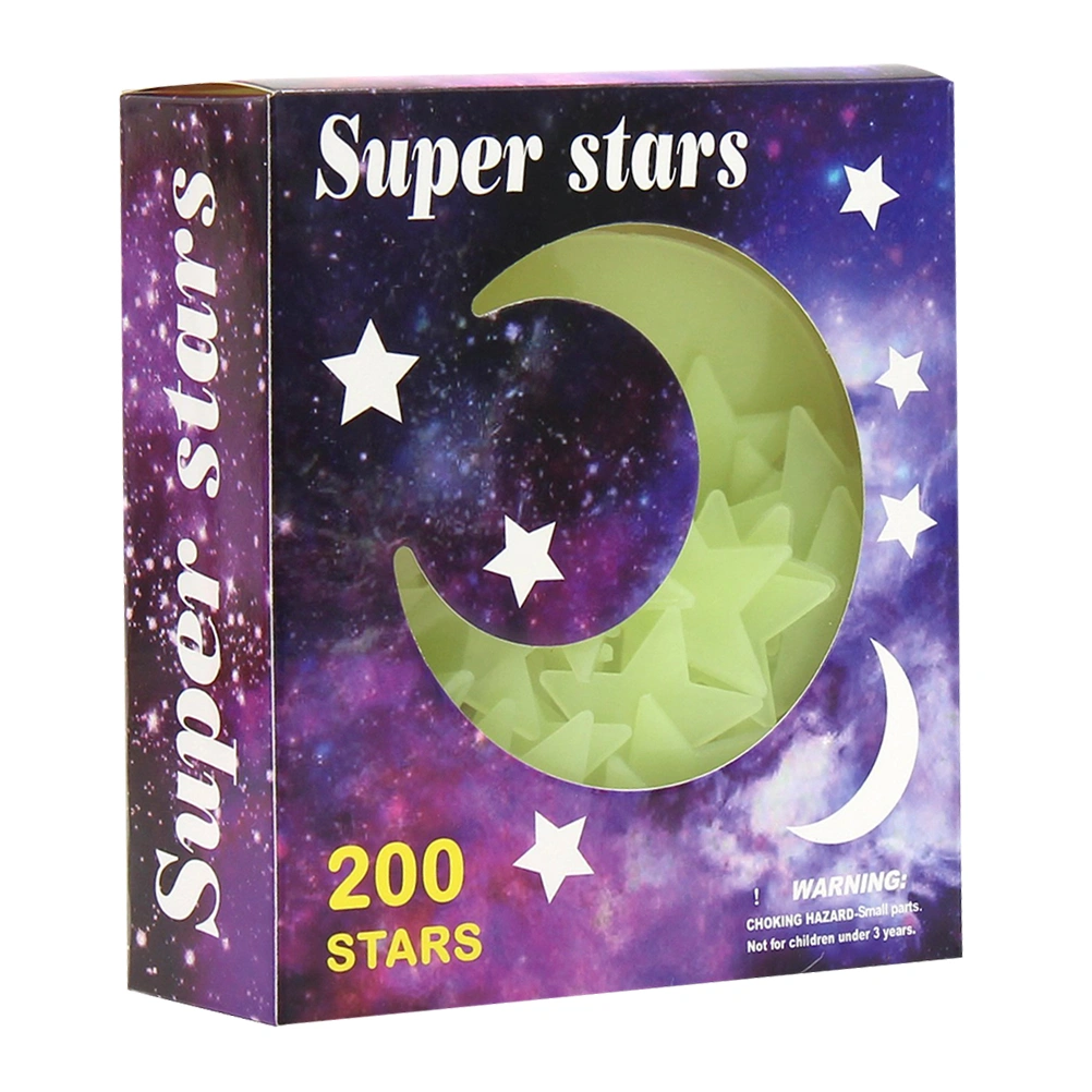 1 Set of 201Pcs 3D Luminous Star Moon Stickers Small Fluorescent Star Moon Wall Decal for Home Office Decor Green Yellow (100Pcs 2cm Star 100Pcs 3cm Star 1Pc 8cm Moon)