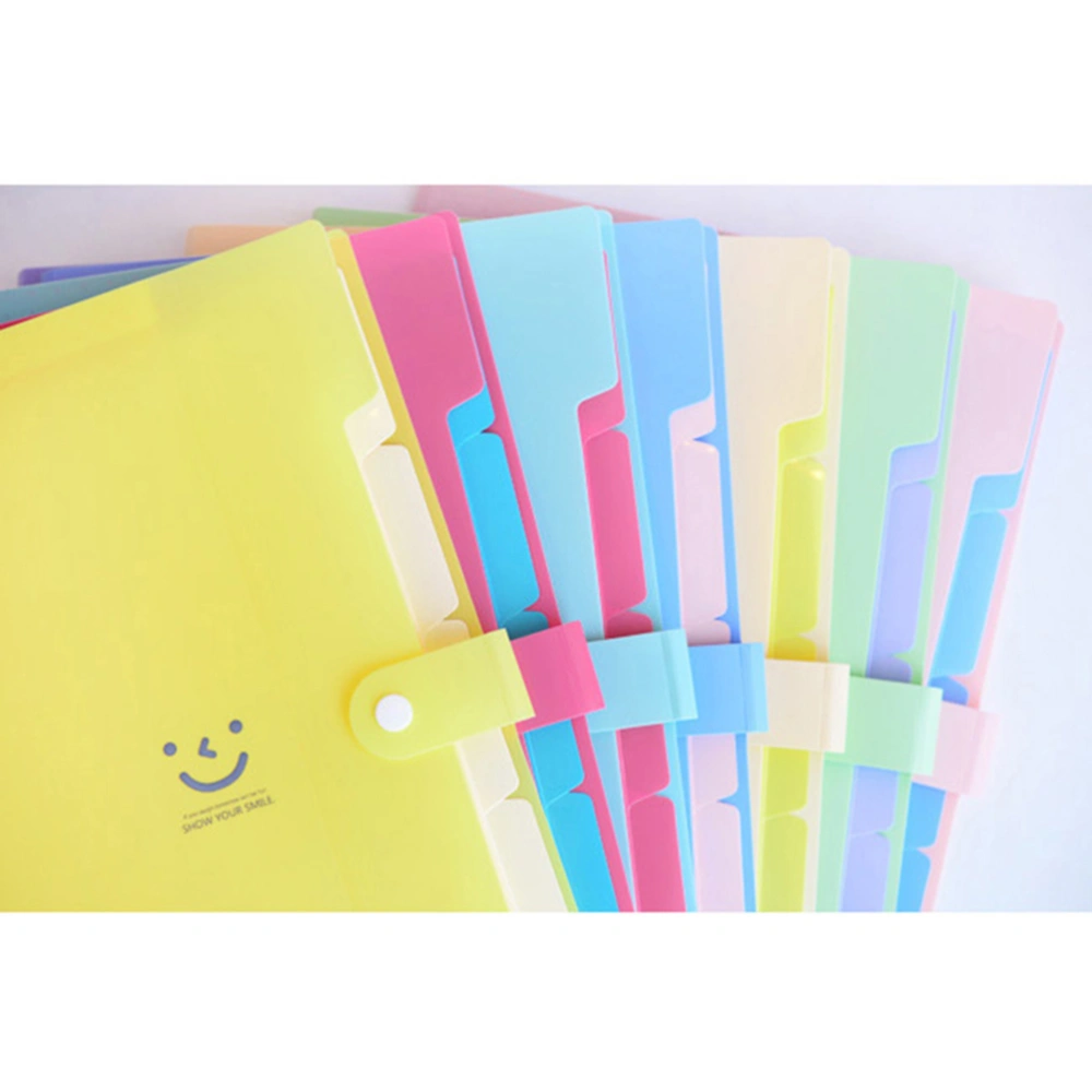 5 Pockets Plastic Expanding File Folders A4 Letter Size Snap Closure Accordion Folder Paper Document Organizer Set (Yellow with Random Smile Face)