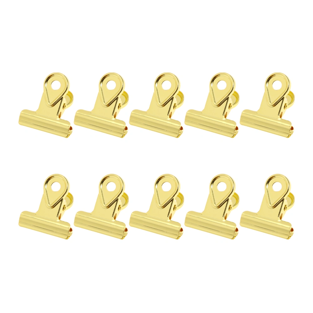 10PCS Metal  Binder Clips Plating Paper Clamp Hinge Clips Copper Paper Clips - 20mm (Golden)