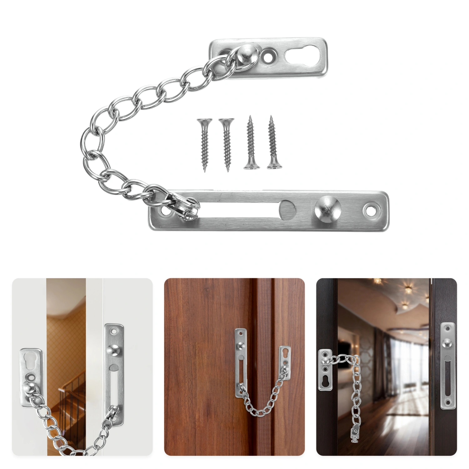 1 Set Door Bolt Hotel Lock Door Chain Lock Stainless Steel Security Chain Guard