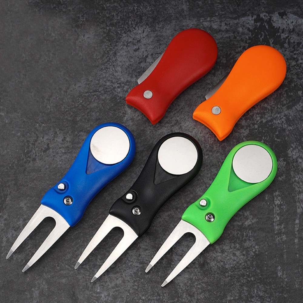 Stainless Steel Grass Repair Tool Divot Tool Fork ABS Plastic Handle Folding Greens Fork Training Tools (Orange)