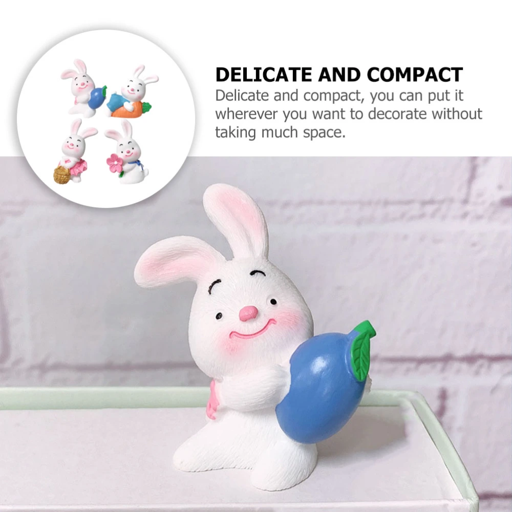 4pcs Rabbit Year Miniature Rabbit Figurines Resin DIY Bunny Decorations for Desktop Car