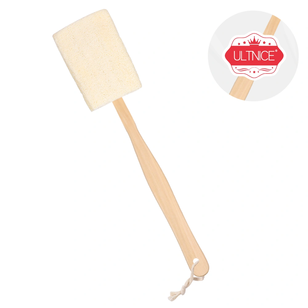 ULTNICE Natural Loofah Exfoliating Bath Body Brush with Wooden Handle