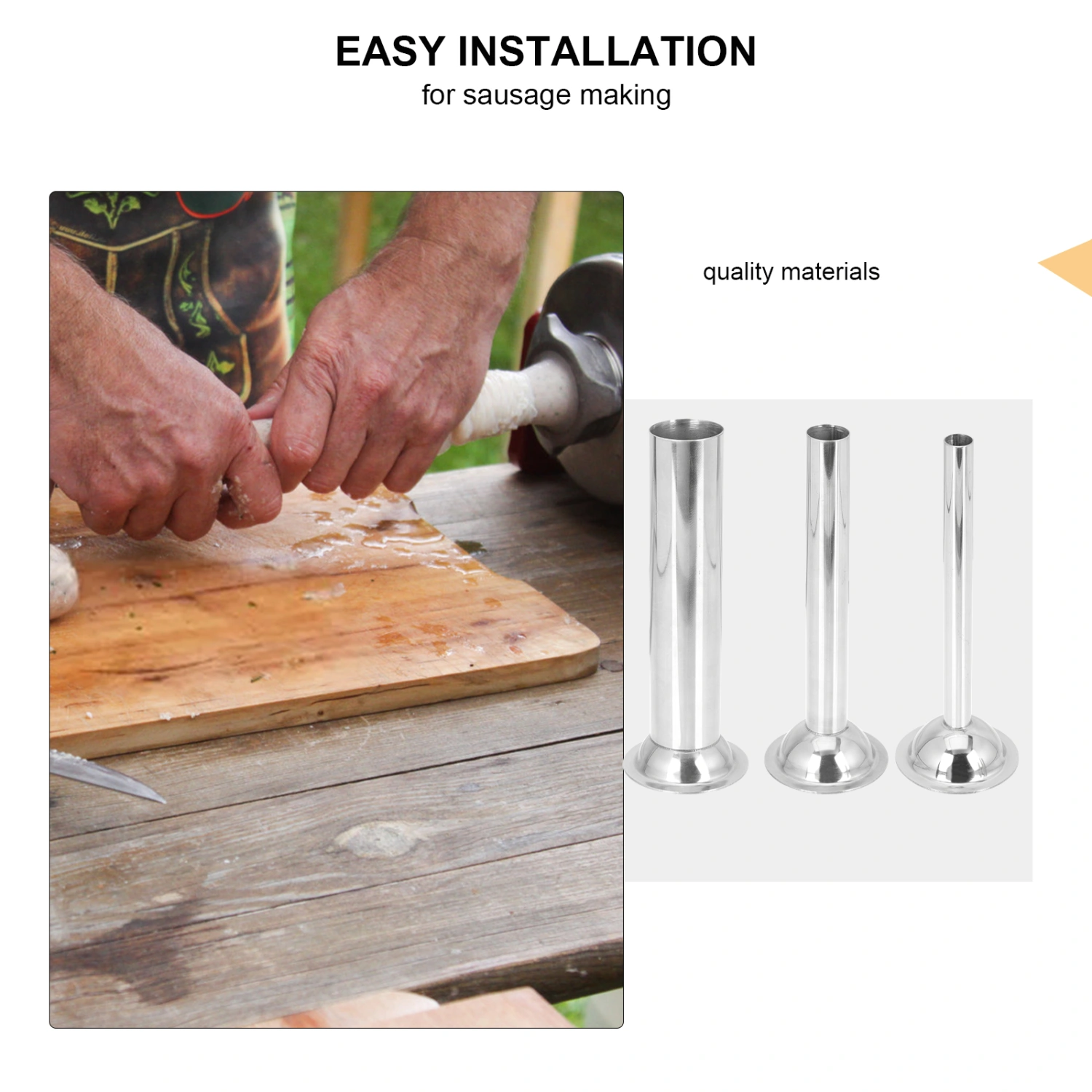 3Pcs Sausage Stuffer Tubes Stainless Steel Grinder Stuffer Tubes for Kitchen