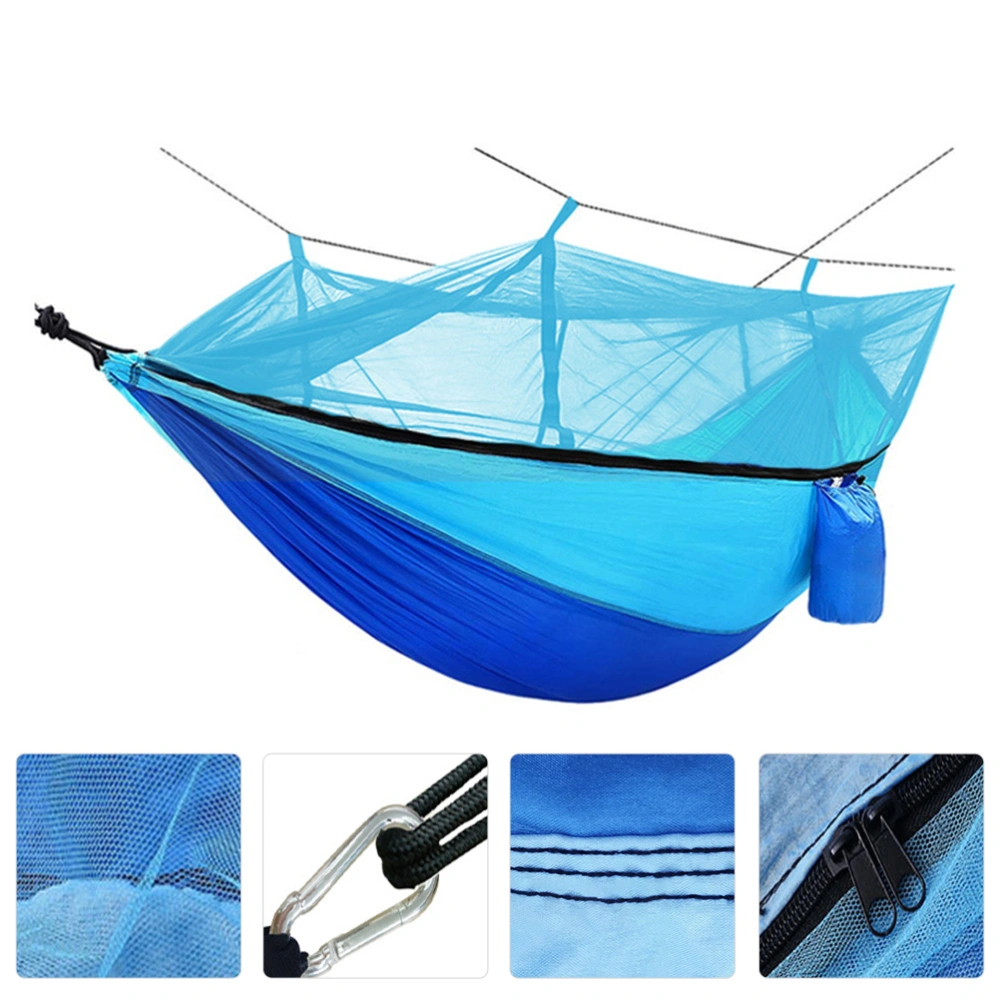 Outdoor Camping Hammock with Net Practical Nylon Fabric Hammock (Blue)