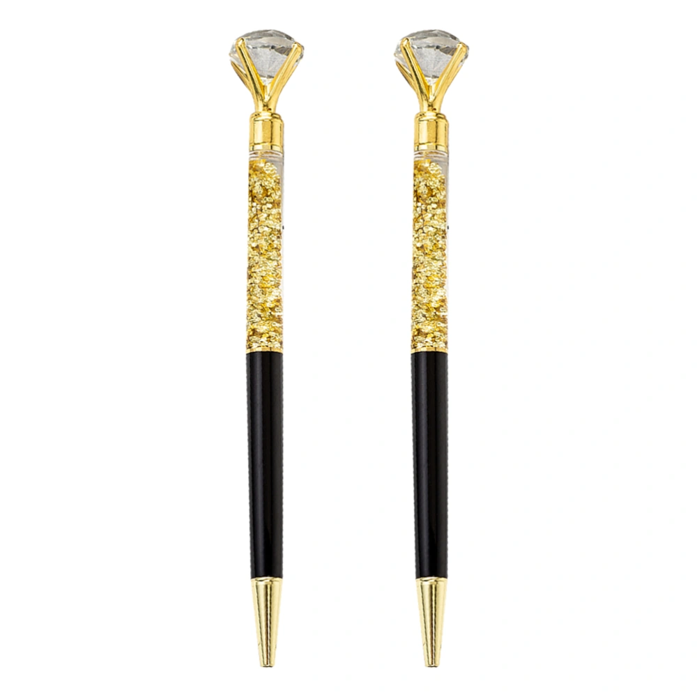 2Pcs Ball Point Pen Metal Pen Glass Crystal Sparkling Diamond  Roller Ball Pens for School Office(Black)