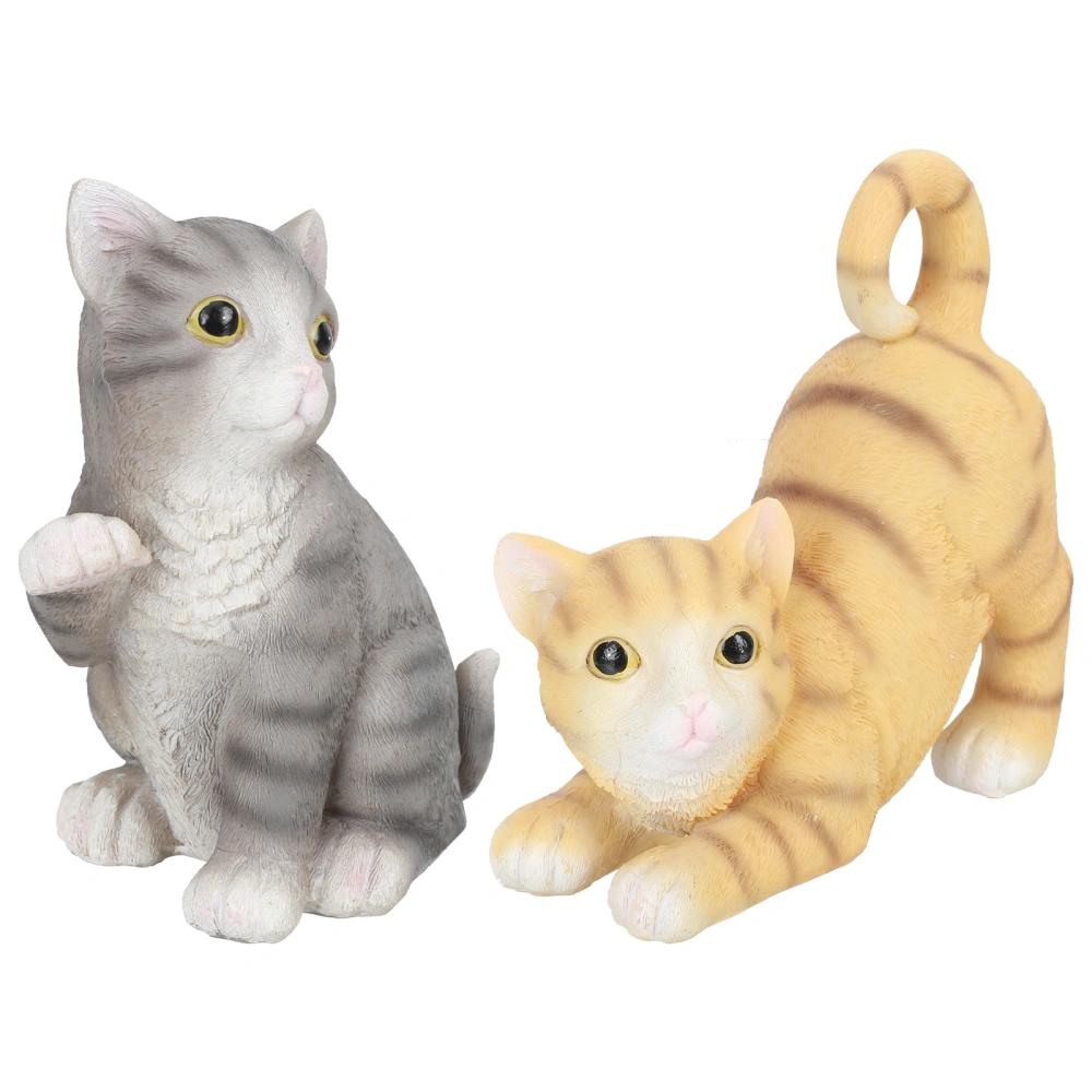 2 Pcs Creative Cat Shape Adornments Garden Cat Statue Ornament Resin Crafts Decor