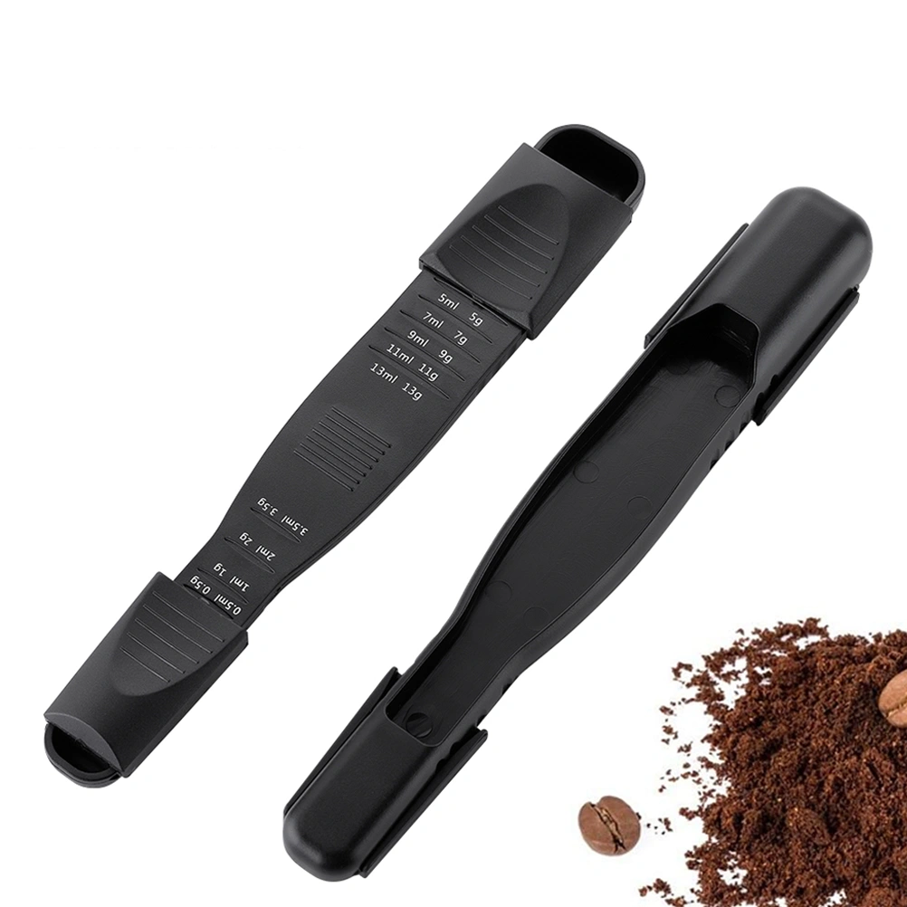 2 Pcs Measuring Spoons Double Ends 9 Levels Adjustable Metering Spoons Portable Multifunctional Measuring Spoons with Scales for Home Kitchen (Black)