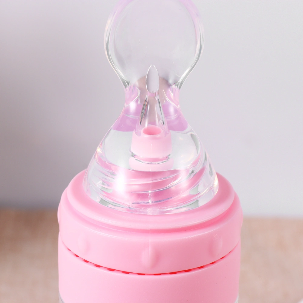 Creative Squeezing Feeding Bottles Rice Paste Bottles Spoon Silicone Food Feeder Tableware for Baby Infant (Pink)