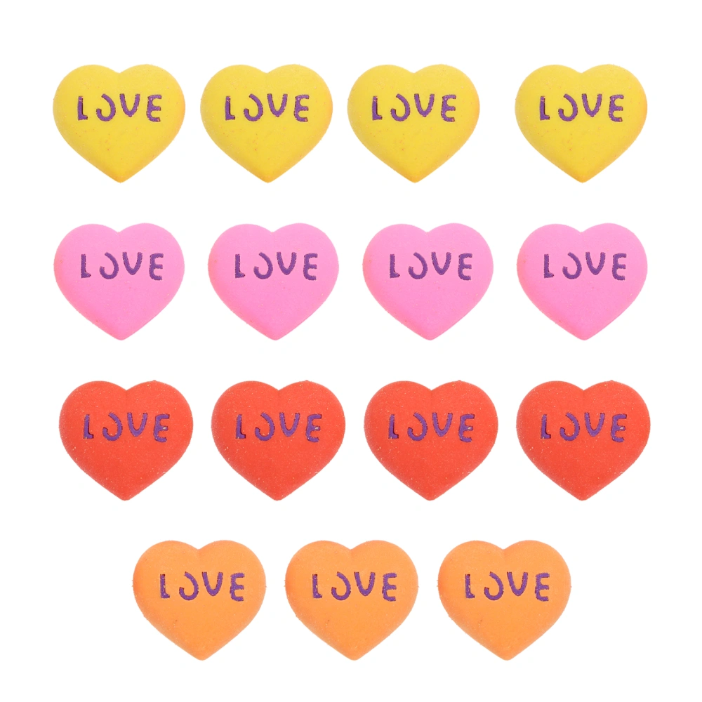 15Pcs Heart-Shaped Eraser for Valentine's Day Office Stationery Eraser Small Gift (Random Color)