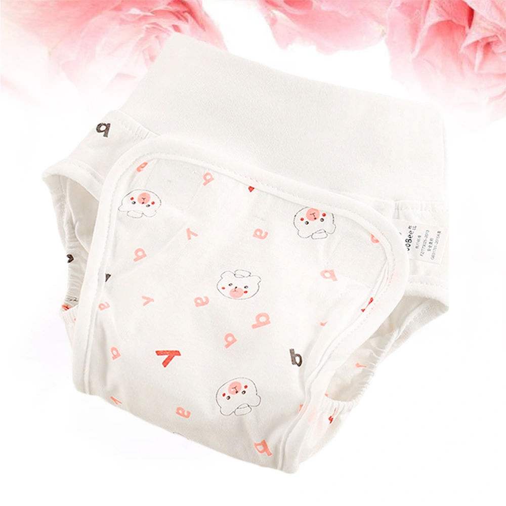 1PC High Waist Infant Breathable Cloth Pant Cotton Washable Baby Nappy Leakproof Cloth Diaper (Size L, Pink Bear Pattern)