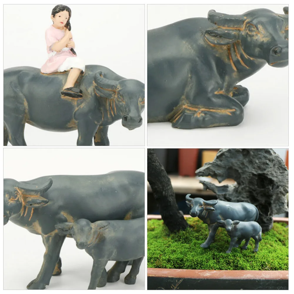 1Pc Artificial Resin Buffalo Statue Micro Landscape Decor Desktop Ornament