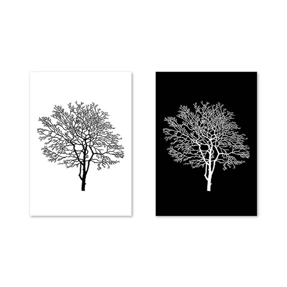 1pc Simple Black and White Plant Hanging Paintings Creative Wall Painting for Home Living Room without Frame 50x40cm(Black)