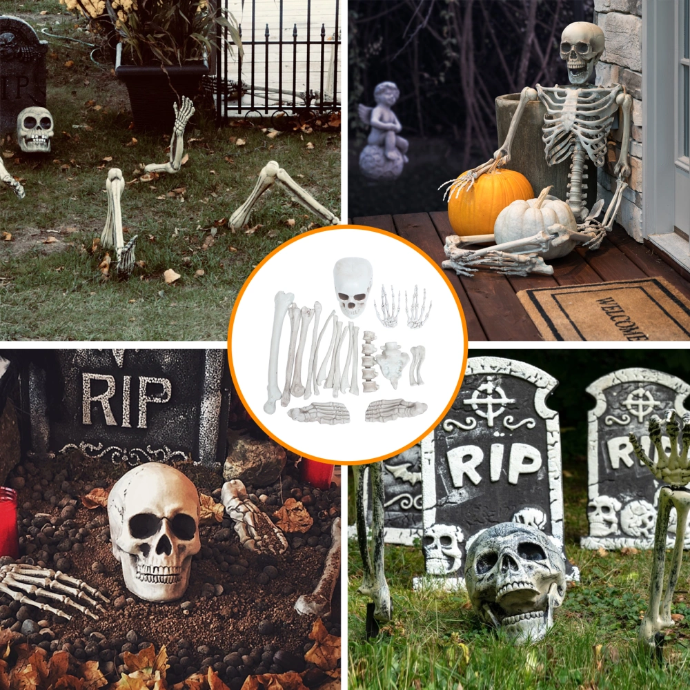 1 Set Human Skeleton Bones Graveyard Human Skulls Spooky Scene Props Party Supplies