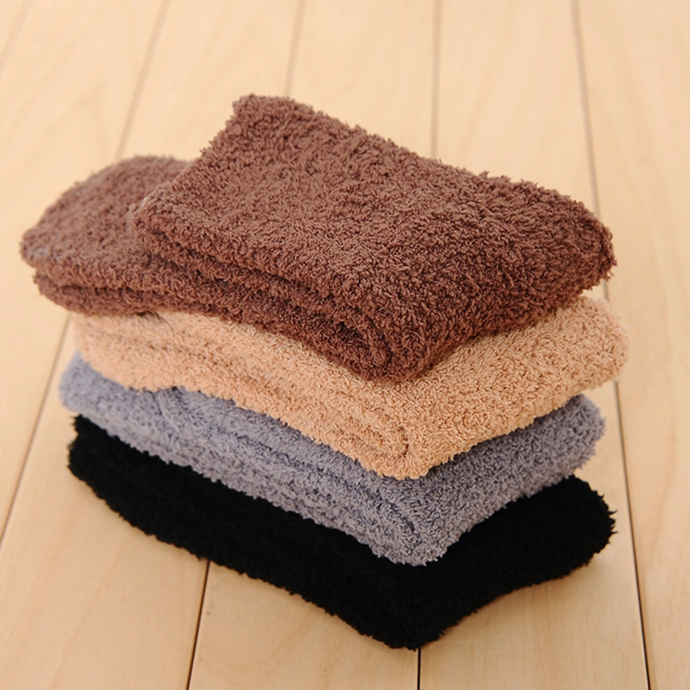 1 Pair of Men Coral Fleece Ankle Socks Warm Thick Floor Socks Fluffy Sleep Bed Socks (Coffee)