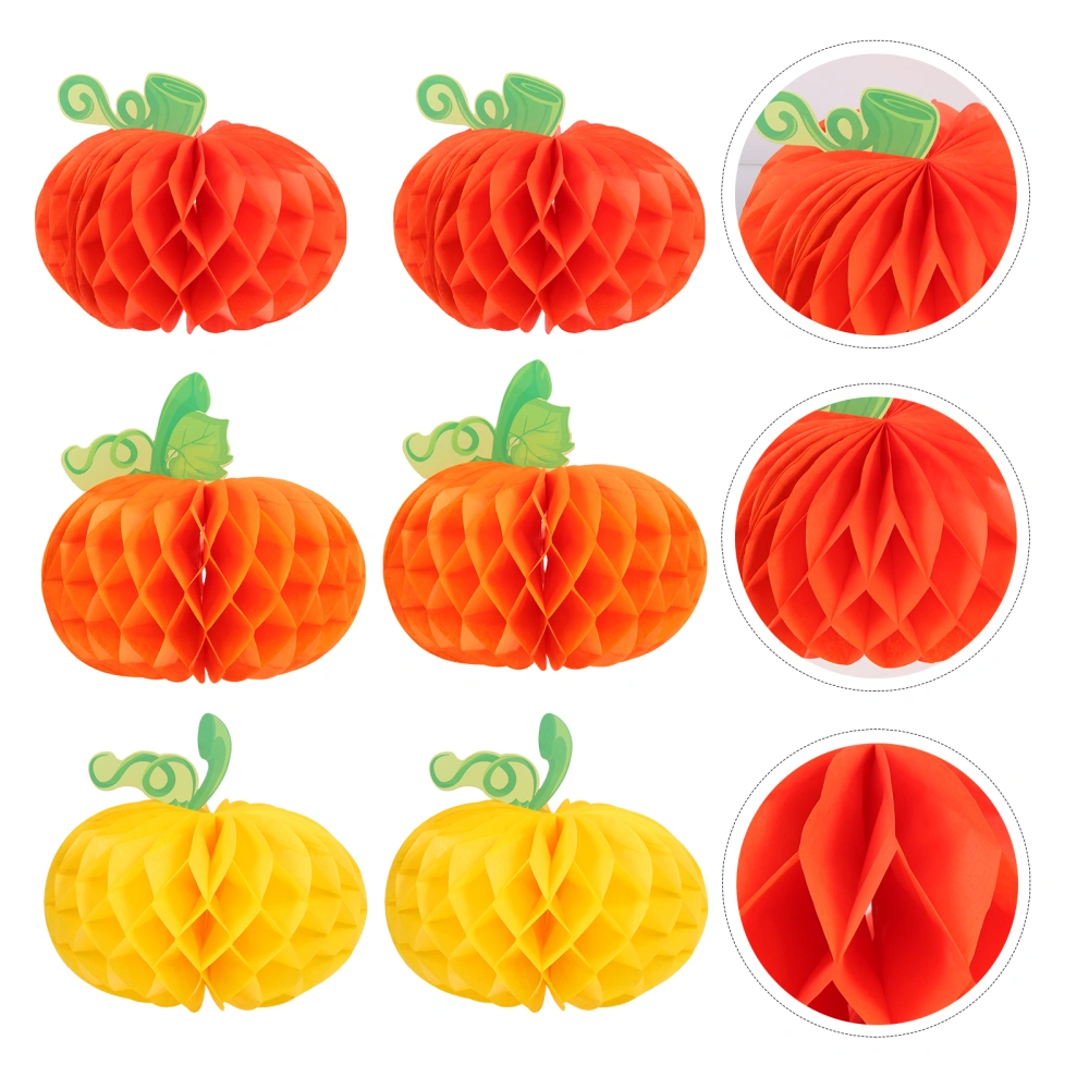 6Pcs Halloween Party Honeycomb Pumpkin Paper Decors Thanksgiving Party Supplies