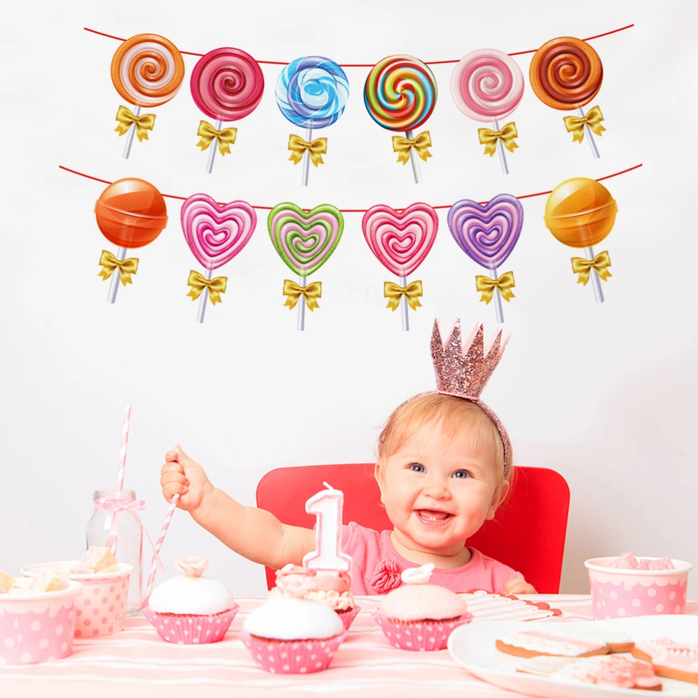 Happy Birthay Lollipop Banner Birthday Party Decorative Banner Pull Flag for Kids Birthday Party