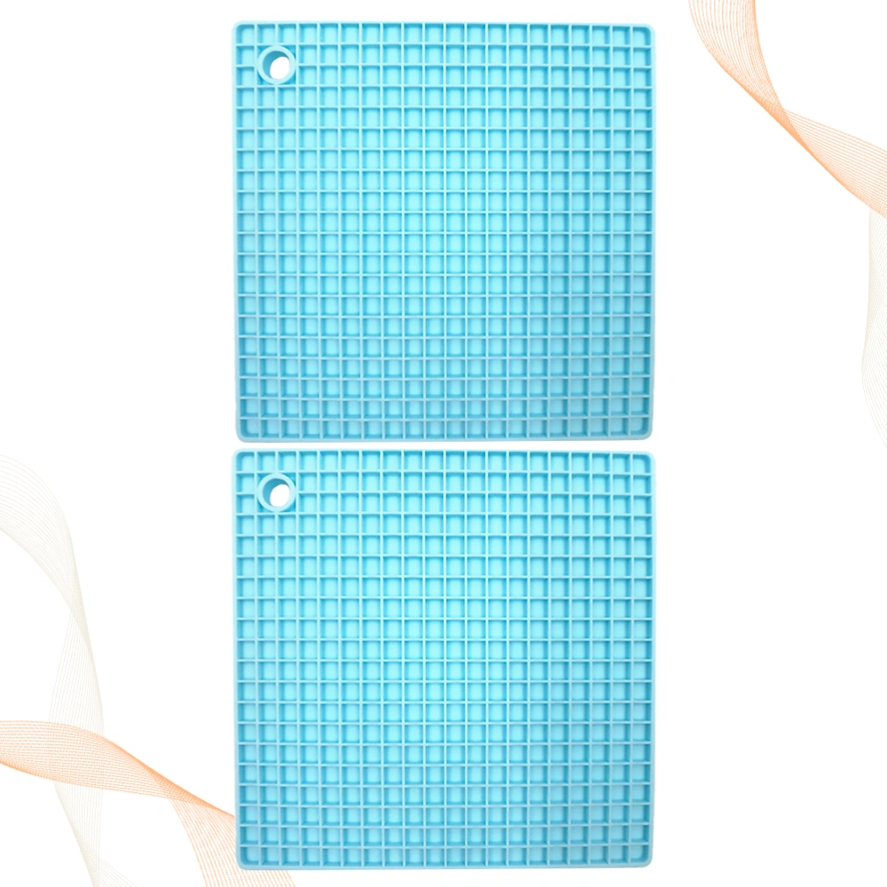 2Pcs Multifunction Silicone Table Placemats Grid Design Heat Insulation Coaster Pot Placemat Tableware Plate Mat (Sky-blue)