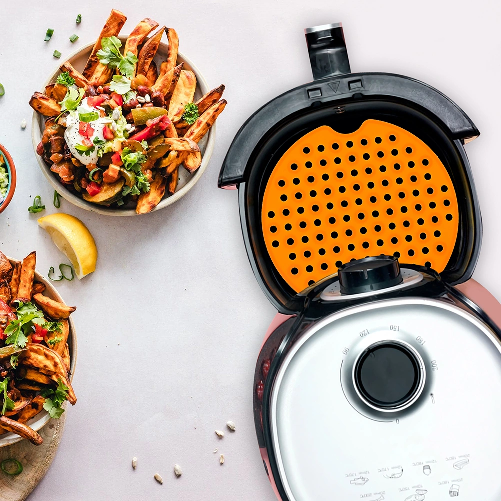 2Pcs Reusable Air Fryer Mats Kitchen Premium Steamer Patches (Red,Orange)