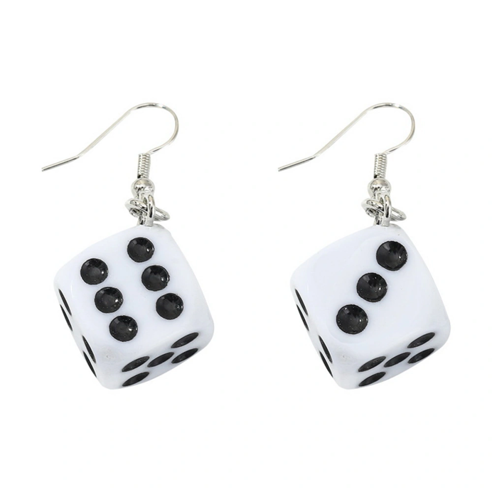 1 Pair Woman Creative Dice Earrings Vintage Girl Ear Drop Delicate Ear Dangler Fashion Ear Jewelry (White)