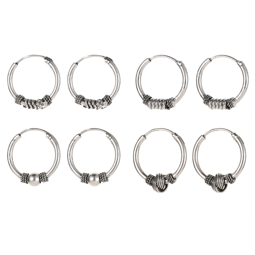 4Pair of Alloy Earrings Pendants Handmade Ethnic Style Charms with Holes DIY Jewelry Making Accessory （Silver）