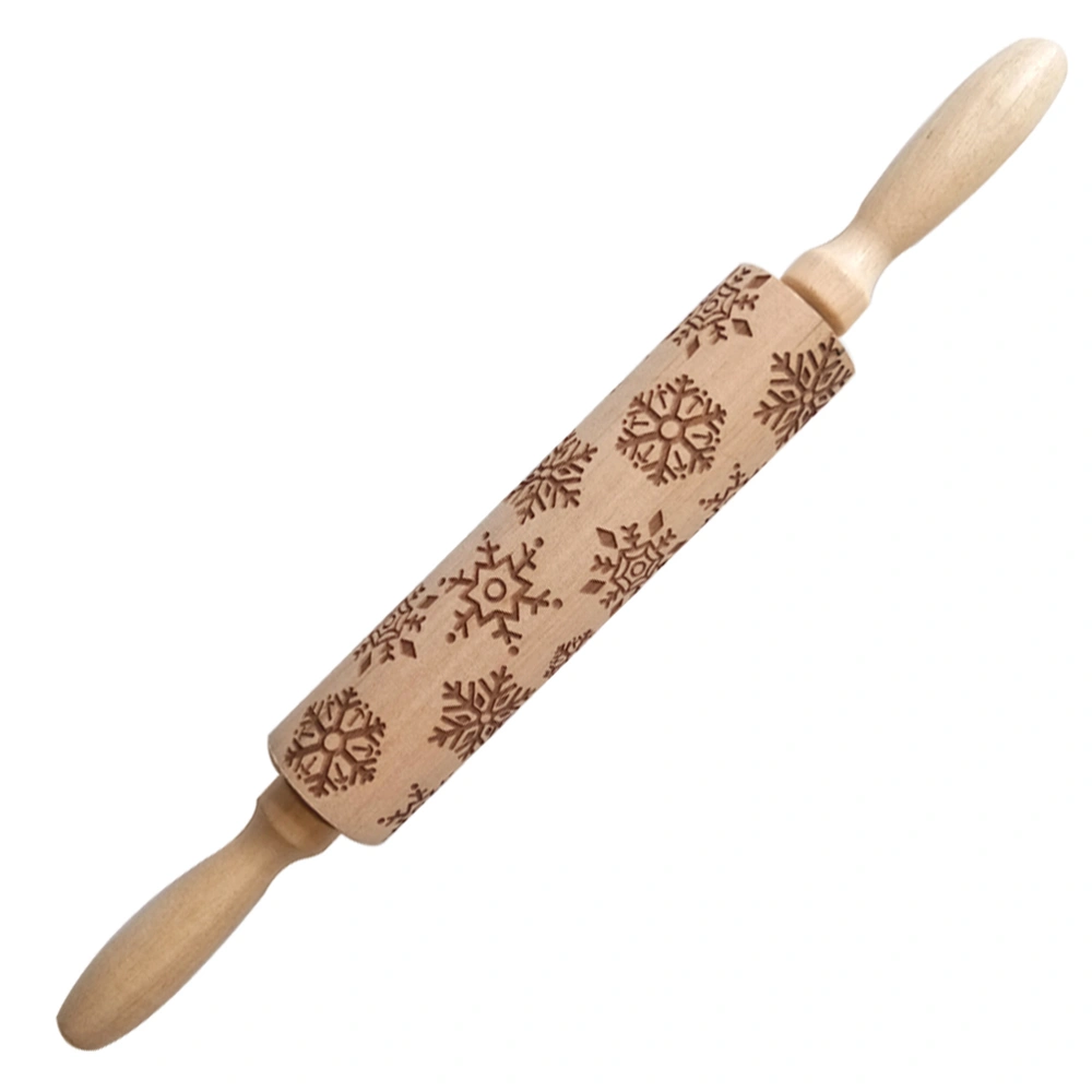 1PC Wooden Rolling Pin Christmas Embossed Dough Roller Durable Rolling Stick Kitchen Accessories for Home Shop (Snowflake)