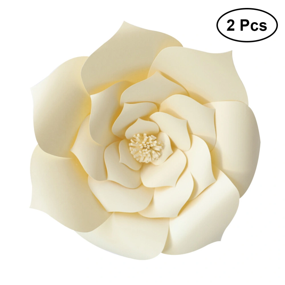 2pcs 30cm Artificial Paper Flower Beautiful Decoration for Wedding Party Dessert Station Bridal Events Decoration (Beige)