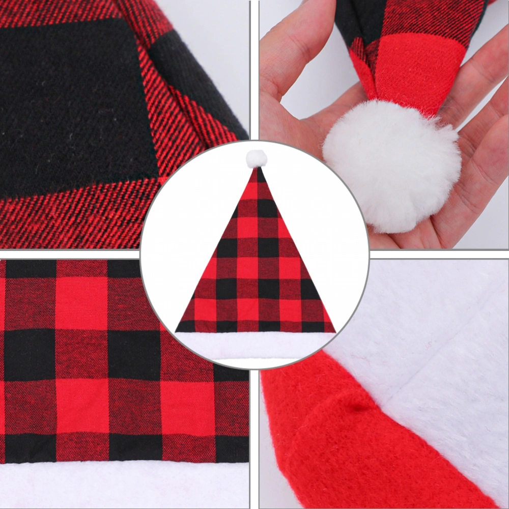 1pc Christmas Santa Hat Plaid Santa Hat Luxury Plush Christmas Santa Hat (Red)