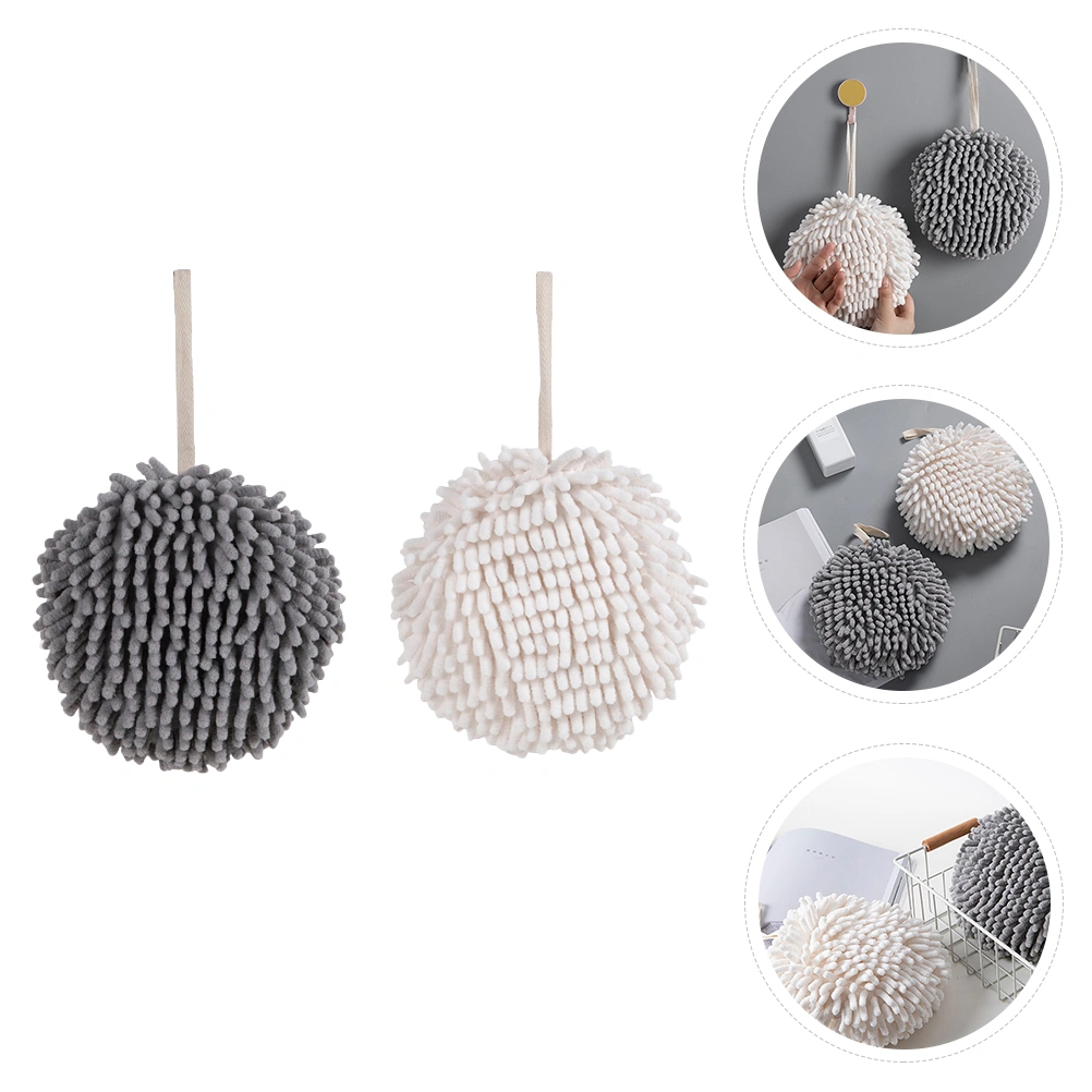 2pcs Chenille Quick Dry Hand Towels Hanging Absorbent Towels Home Supplies