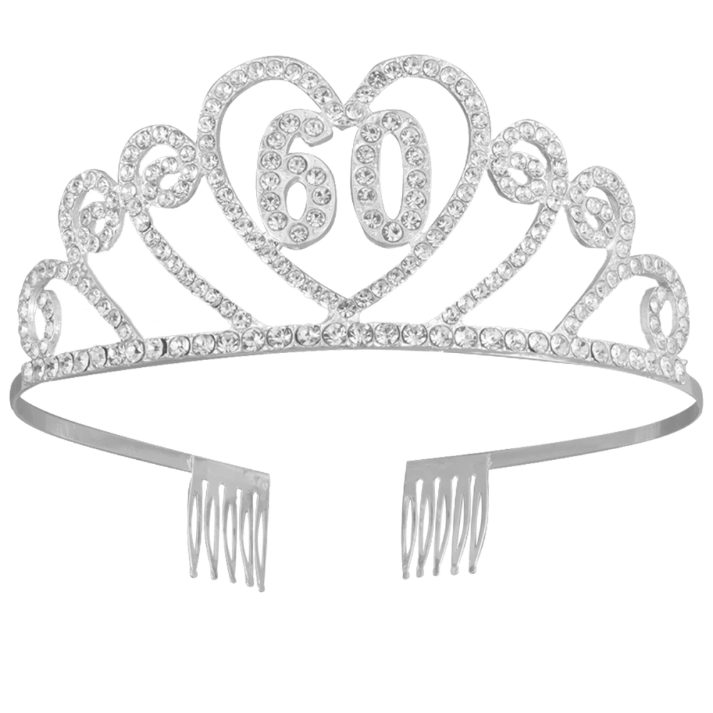 1PC Crown Hollow Alloy Rhinestone Crown with Hair Comb for 60th Birthday