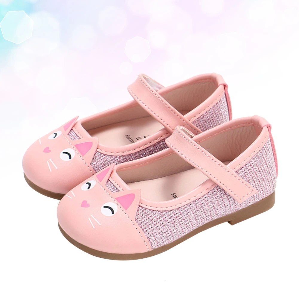 1 Pair Cat Design Leather Children Shoes Breathable Toddler Shoes Shoes Leisure Shoes for Baby Girls (Pink-Size 26)