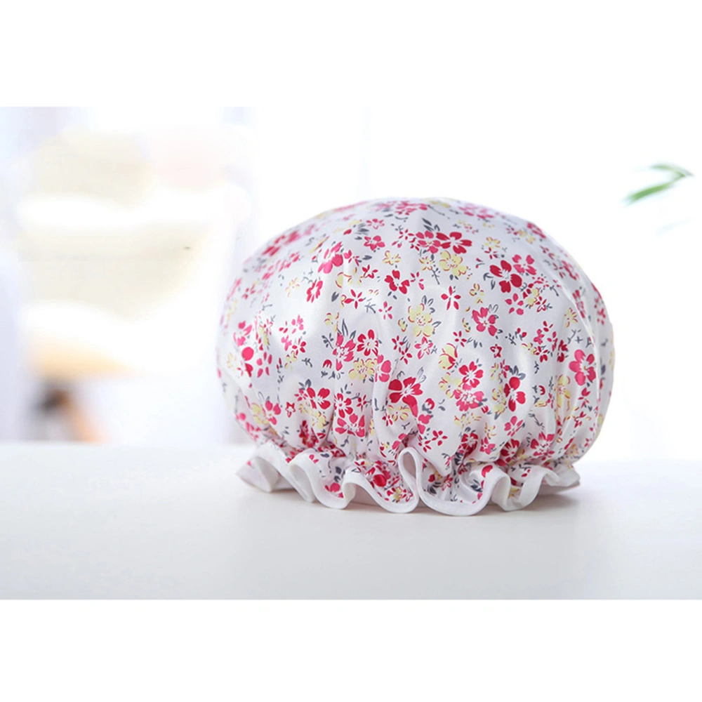 2pcs Shower Caps Flower Printing Double Layer Waterproof Elastic Bath for Shower Spa Salon (Random Style)