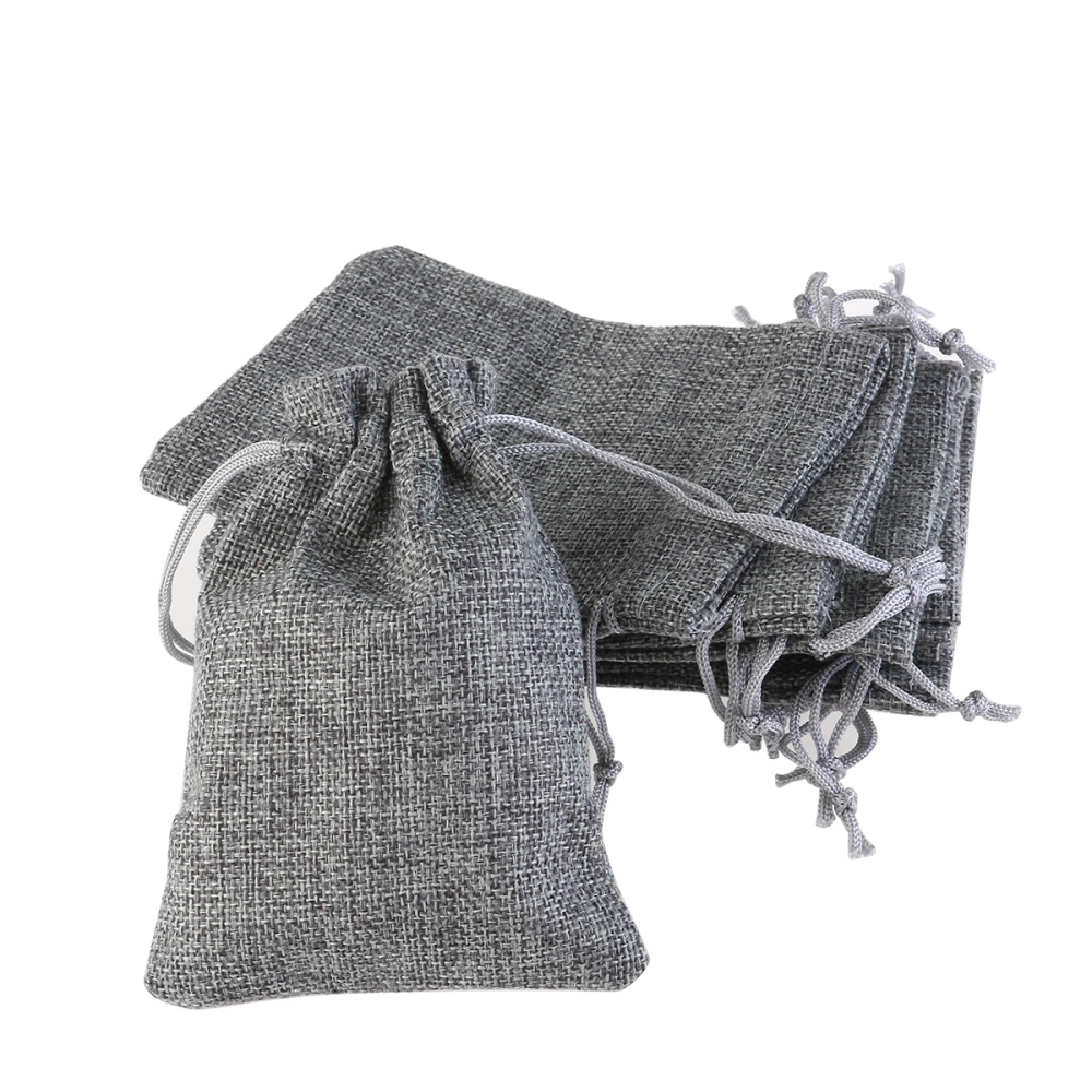 10pcs Linen Jute Bag Jewelry Pouch Drawstring Gift Bags (Grey)