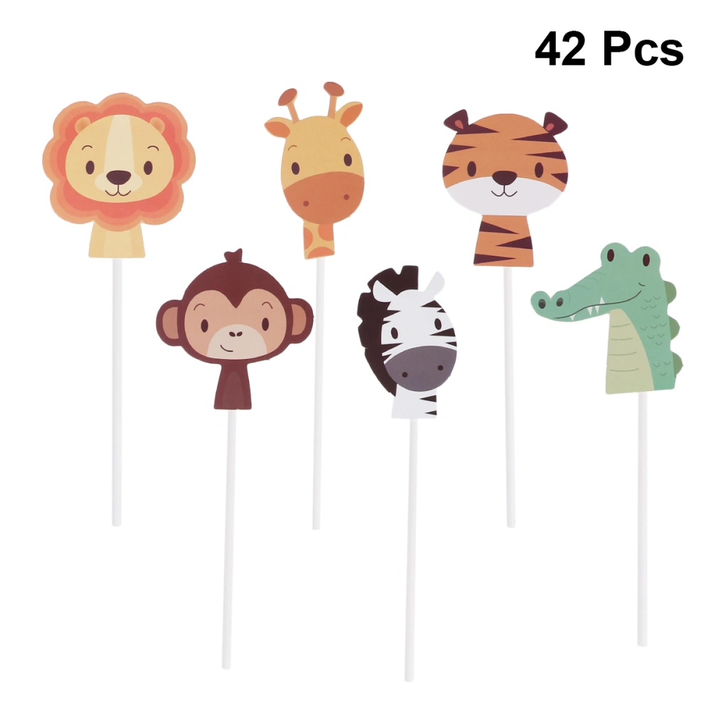 42pcs Cartoon Party Decorated Cake Insert Animal Design Cupcake Toppers Lion Monkey Cake Decorating Toppers Birthday Party Favors