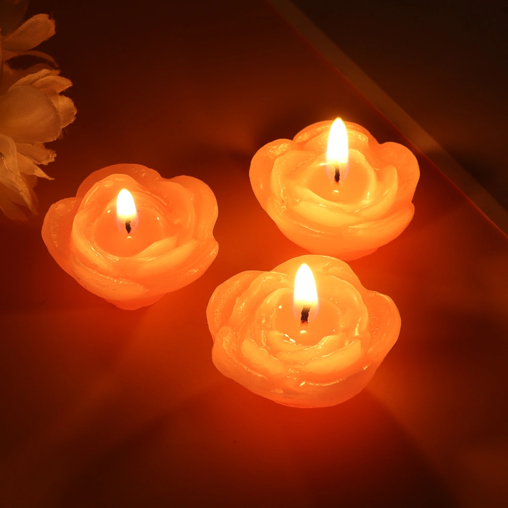 12pcs Pink Rose-Shaped Candles Floating Flower Candle Home Decor for Wedding Party Bedroom