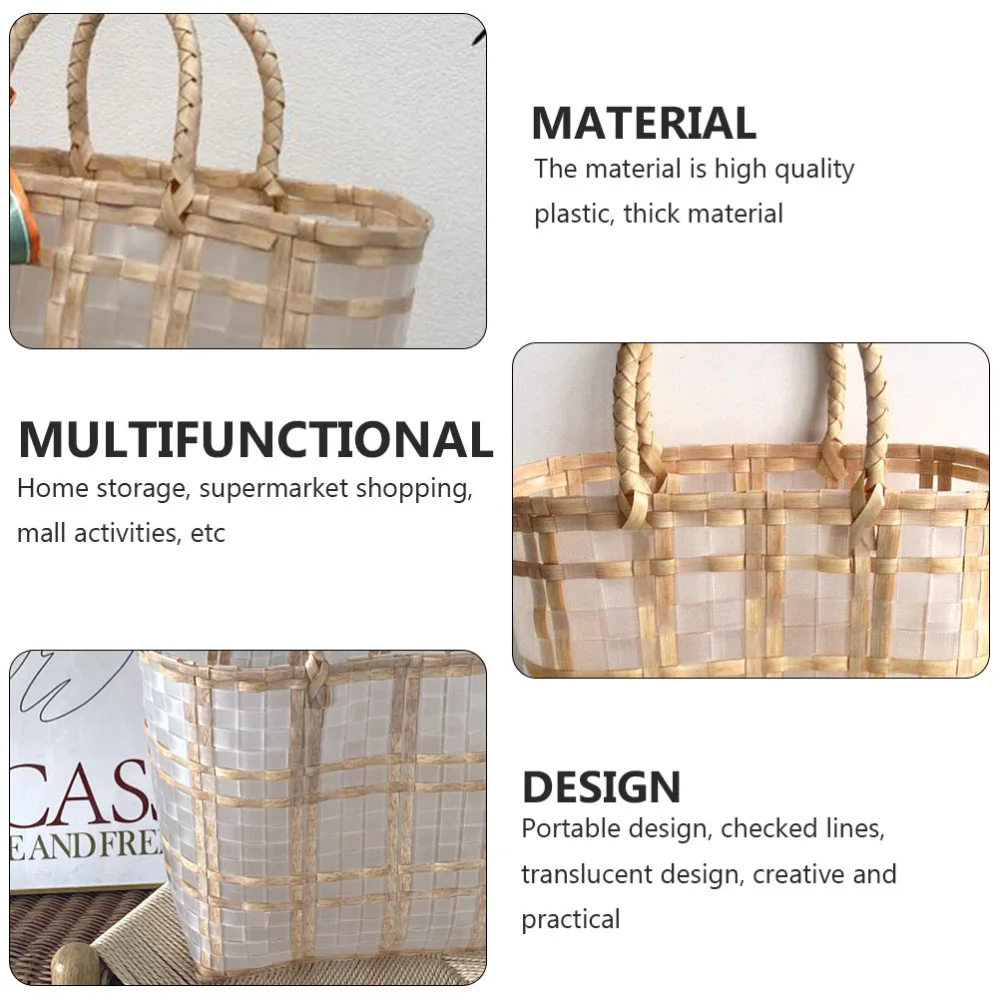 1Pc Vegetables Basket Plastic Woven Shopping Basket Hand Basket Beach Bag