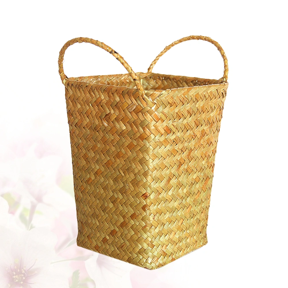 Wicker Rattan Basket Straw Storage Box Weaving Organizer Rattan Plant Box Delicate Braided Basket for Kindergarten Hotel Bar Home (Yellow Size S)